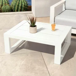 Table basse de jardin rectangulaire en alumininum (94 x 72 cm) Elba Blanc