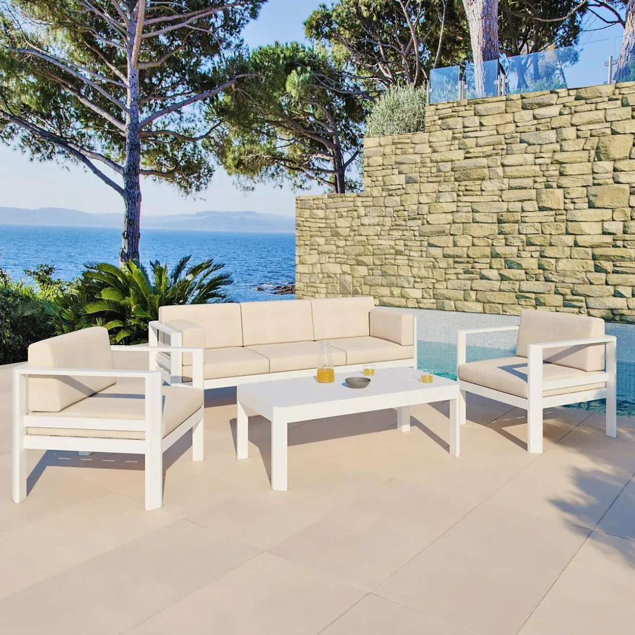 Table basse de jardin rectangulaire en aluminium Ostara Blanc