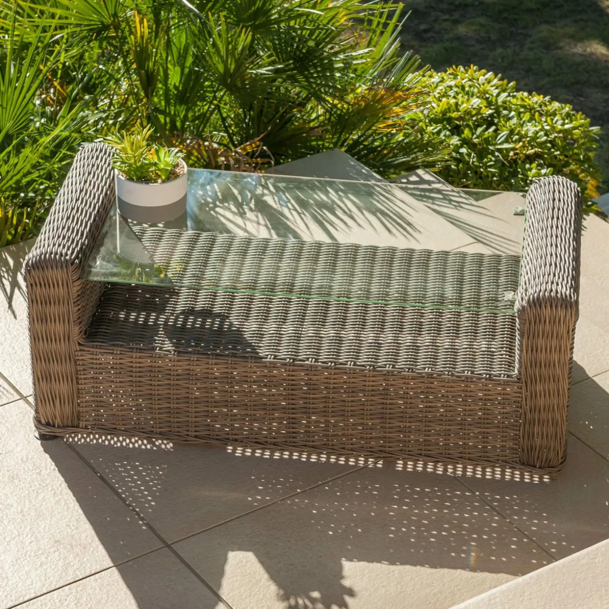 Table basse de jardin rectangulaire résine tressée Calvi Sepia