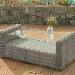 Table basse de jardin rectangulaire résine tressée Calvi Gris