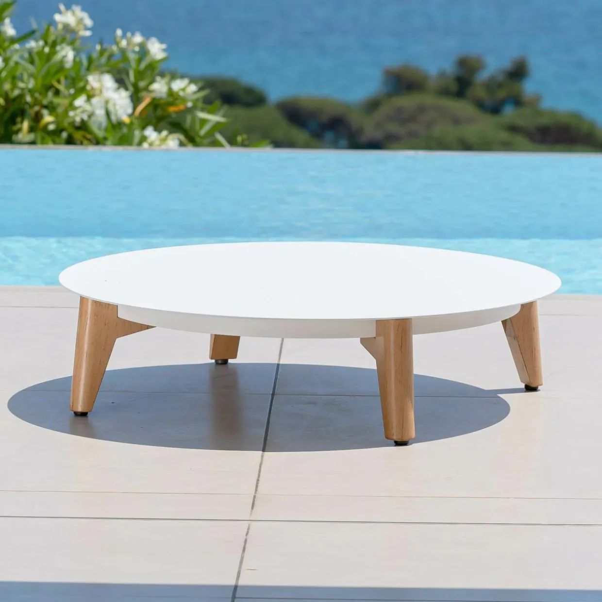 Table basse de jardin ronde (D86 cm) Monte Carlo Blanc
