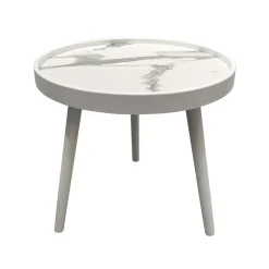 Table basse ronde effet marbre (H43 cm) Déa Blanc