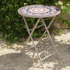 Table bistrot mosaïque Narbonne Taupe et rose
