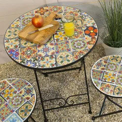 Table bistrot ronde pliable en mosaïque (D60 cm) Braga Multicolore