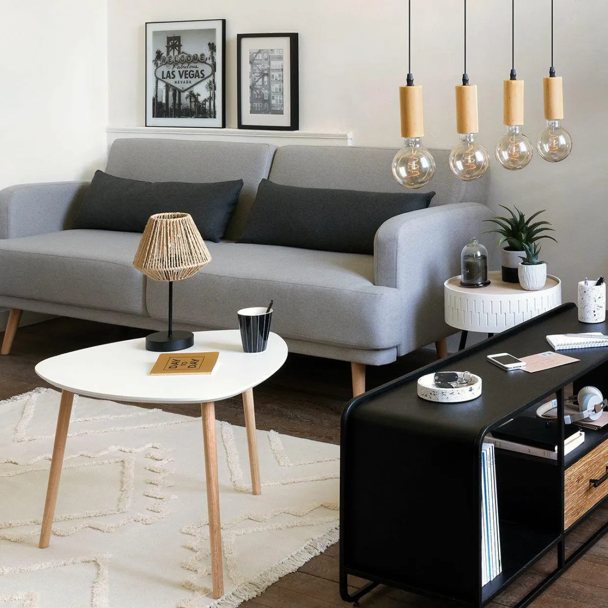 Table à café en bois (H45 cm) Mileo Polygone Blanche