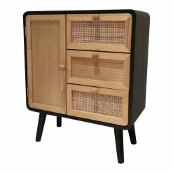 Table d'appoint bois et cannage (H60 cm) Osaka Noir et bois