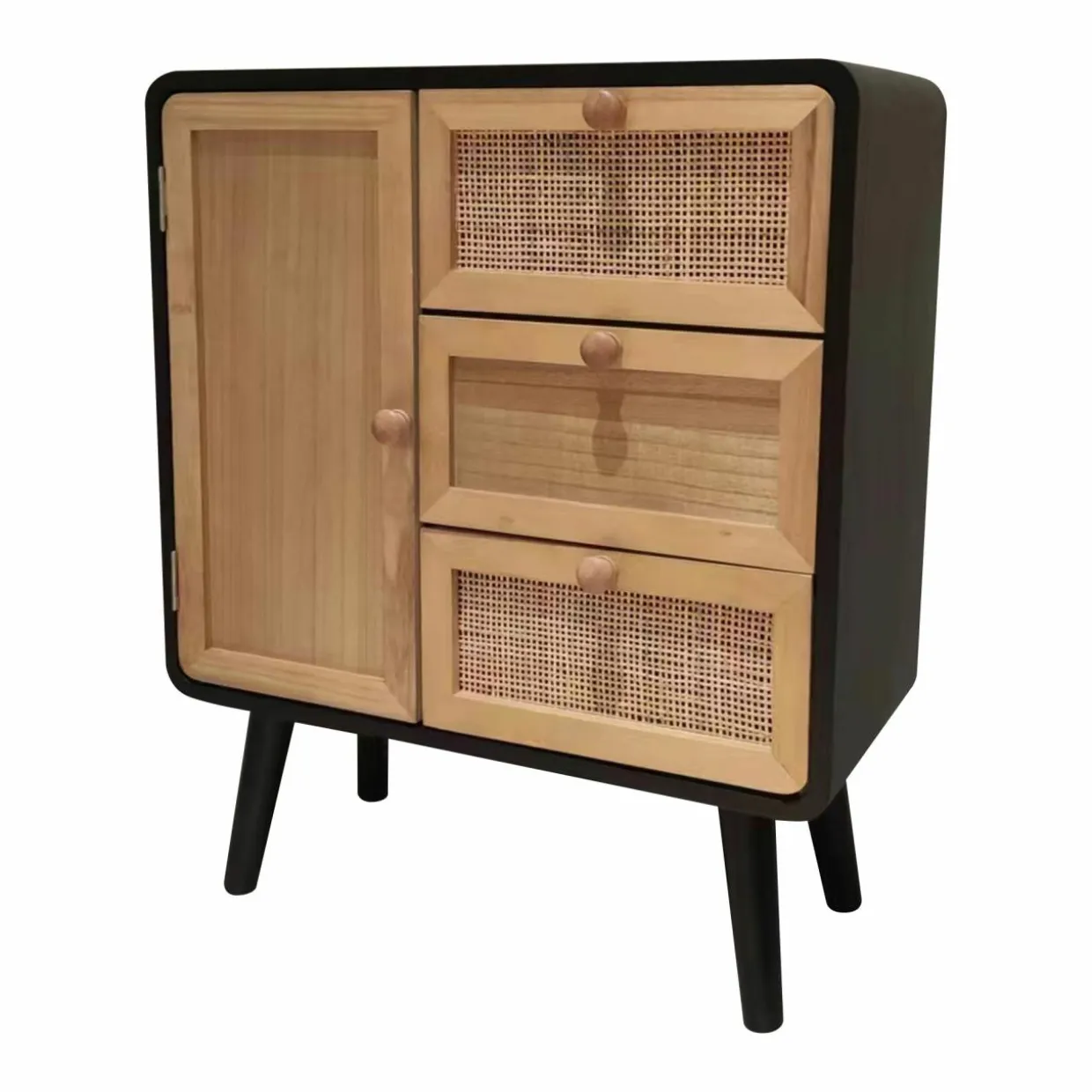 Table d'appoint bois et cannage (H60 cm) Osaka Noir et bois