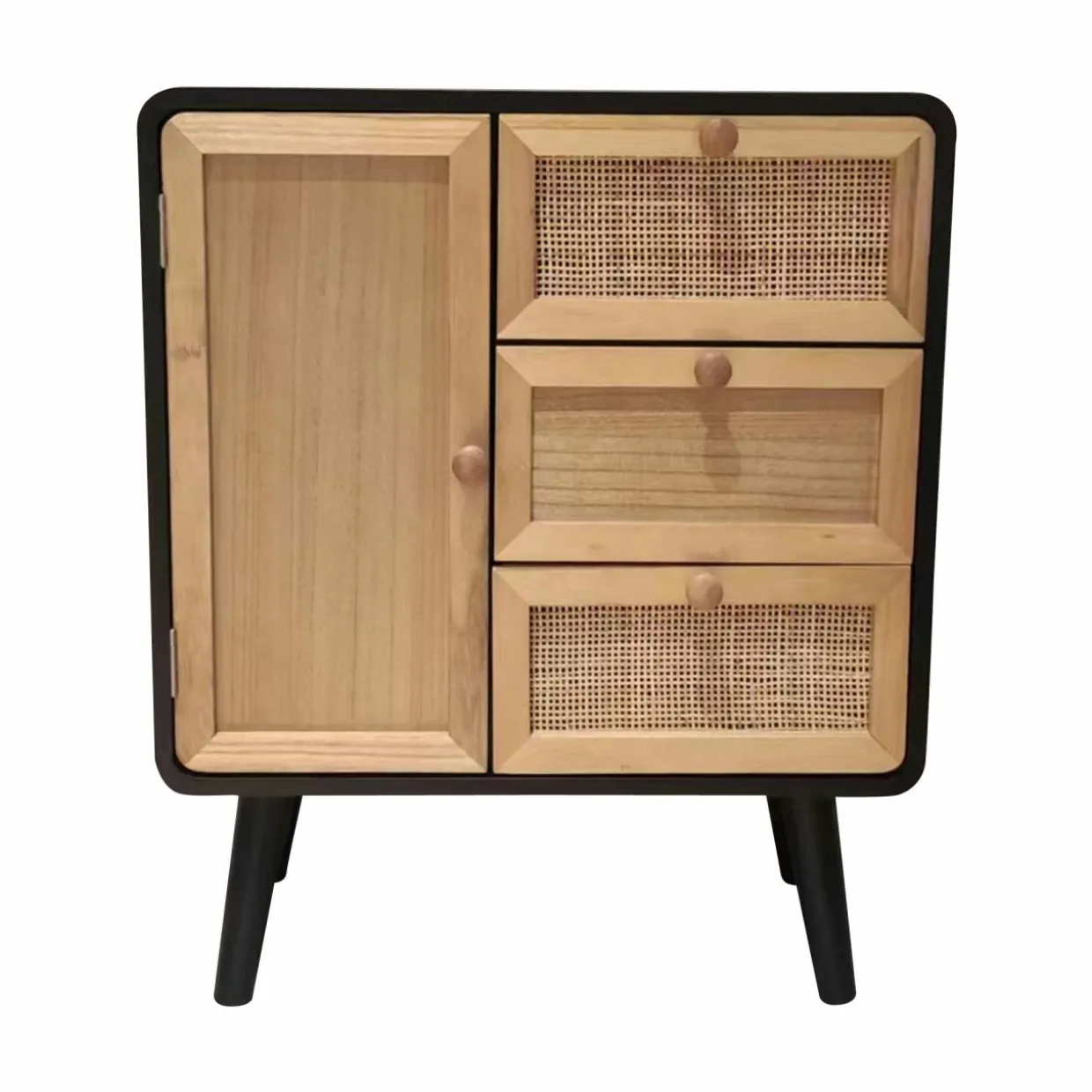 Table d'appoint bois et cannage (H60 cm) Osaka Noir et bois