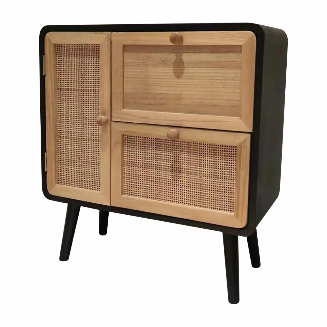 Table de chevet bois et cannage (50 x H55 cm) Osaka Noir et bois