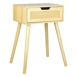 Table de Chevet Bois et Cannage (60 cm) Beige