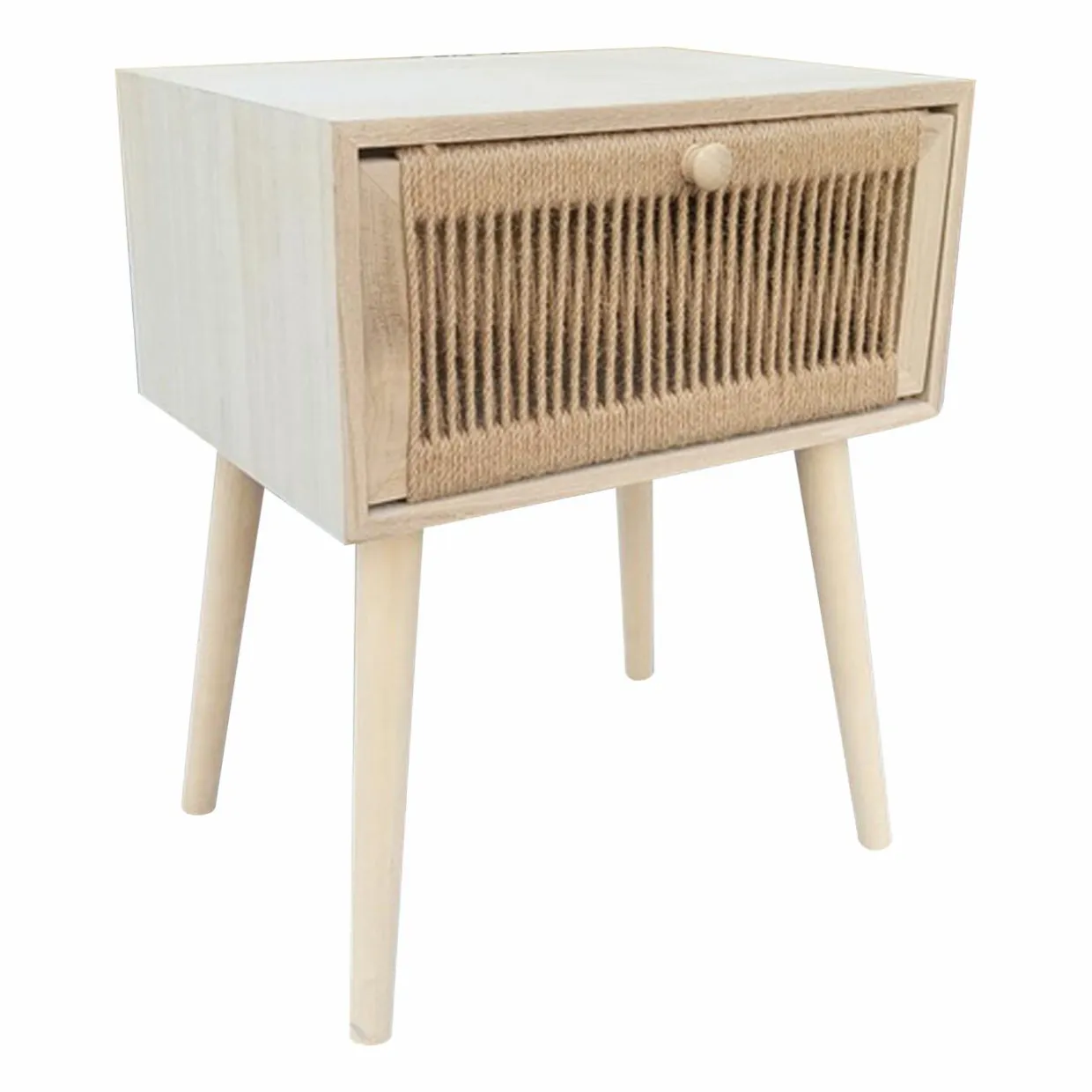 Table de chevet bois et cordes de chanvre (H58 cm) Manille tiroir Beige