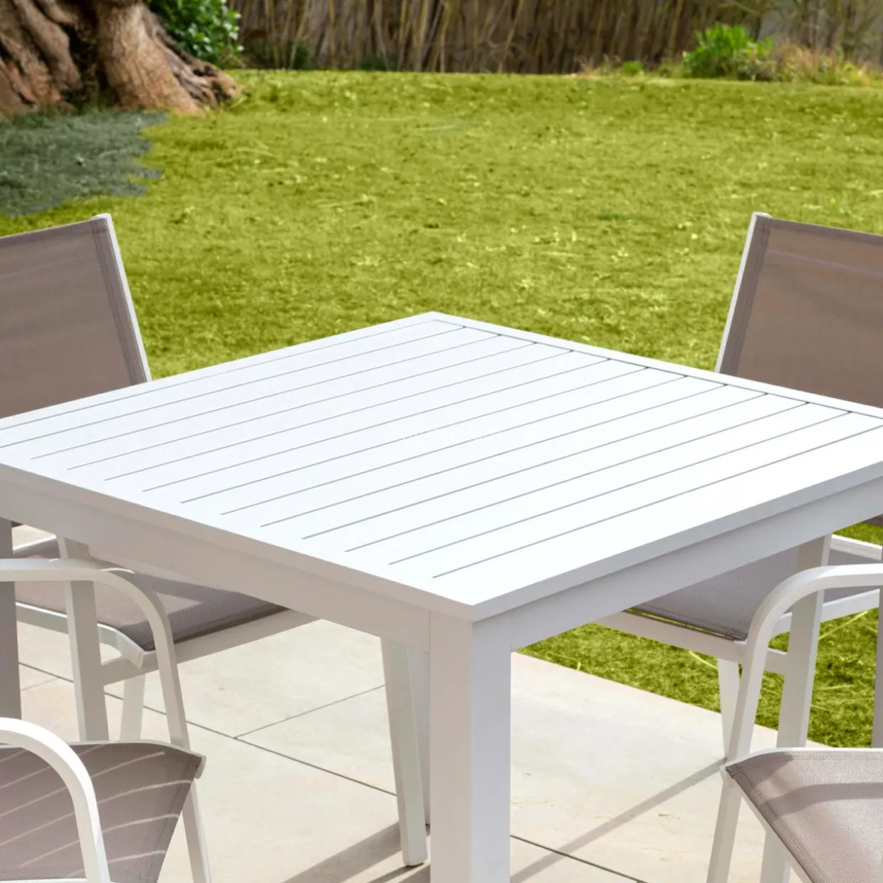 Table de jardin carrée en aluminium 4 places (89 x 89 cm) Murano Blanc