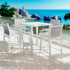 Table de jardin carrée haute aluminium 4 places (90 x H105 cm) Murano Blanc