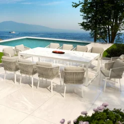 Table de jardin en aluminium et céramique 12 places (260 x 120 cm) Kore Blanc marbré