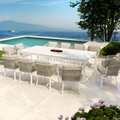 Table de jardin en aluminium et céramique 12 places (260 x 120 cm) Kore Blanc et gris clair