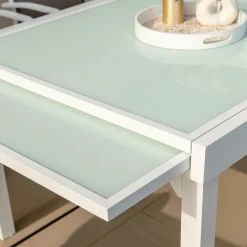 Table de jardin extensible en verre 12 places (200/320 x 100 cm) Murano Blanc