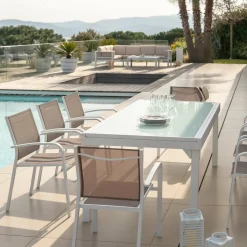 Table de jardin extensible en verre 12 places (200/320 x 100 cm) Murano Blanc