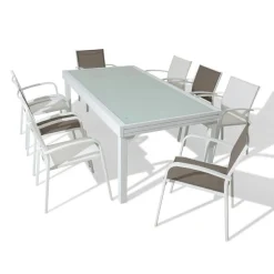 Table de jardin extensible en verre 12 places (200/320 x 100 cm) Murano Blanc