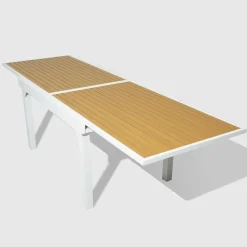 Table de jardin extensible en aluminium 12 places effet bois (200/320 x 100 cm) Murano Blanc