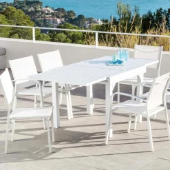 Table de jardin extensible en aluminium 8 places (90/180 x 90 cm) Murano Blanc