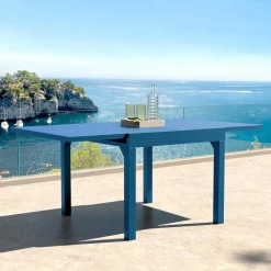 Table de jardin extensible en aluminium 8 places (90/180 x 90 cm) Murano Bleu pétrole