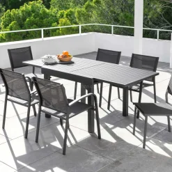 Table de jardin extensible en aluminium 8 places (90/180 x 90 cm) Murano Gris anthracite