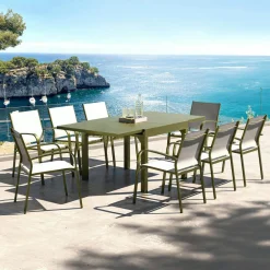 Table de jardin extensible en aluminium 8 places (90/180 x 90 cm) Murano Vert olive