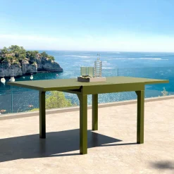 Table de jardin extensible en aluminium 8 places (90/180 x 90 cm) Murano Vert olive