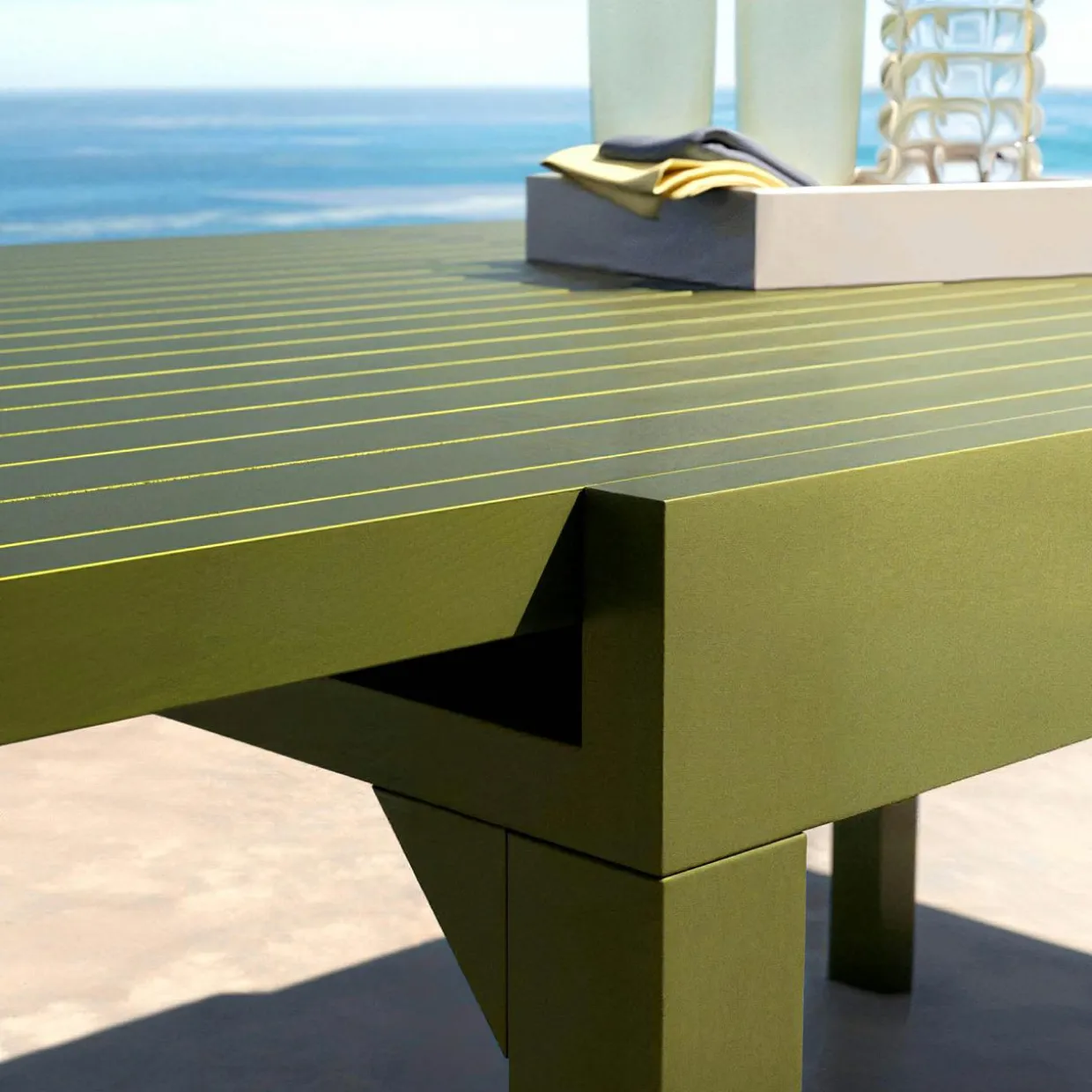 Table de jardin extensible en aluminium 8 places (90/180 x 90 cm) Murano Vert olive