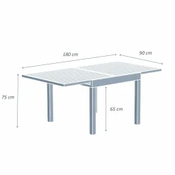 Table de jardin extensible en aluminium 8 places (90/180 x 90 cm) Murano Vert olive