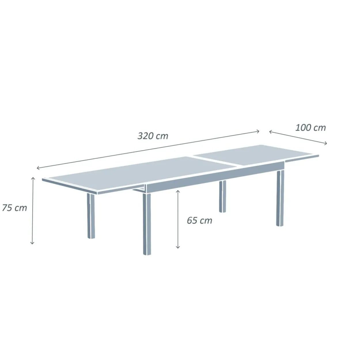 Table de jardin extensible en verre 12 places (200/320 x 100 cm) Murano Gris anthracite