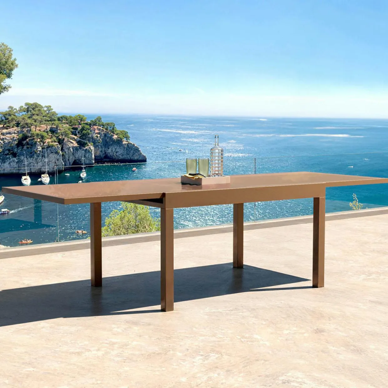 Table de jardin extensible en verre 12 places (200/320 x 100 cm) Murano Bronze