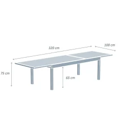 Table de jardin extensible en verre 12 places (200/320 x 100 cm) Murano Bronze