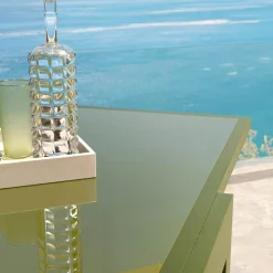Table de jardin extensible en verre 12 places (200/320 x 100 cm) Murano Vert olive