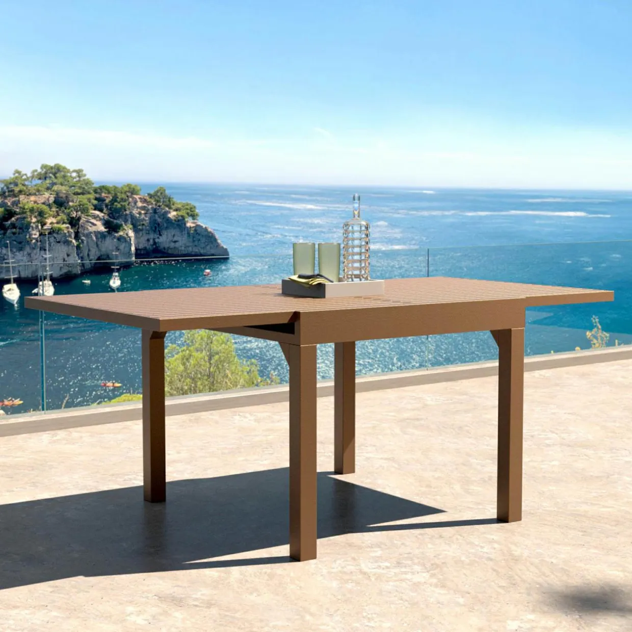 Table de jardin extensible en aluminium 8 places (90/180 x 90 cm) Murano Bronze