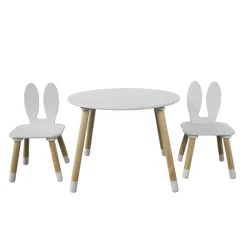 Table et 2 chaises enfant bois lapin (H44 cm) Lila Blanc