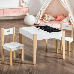 Table et 2 chaises enfant bois tableau (H49,5 cm) Charlie Blanc
