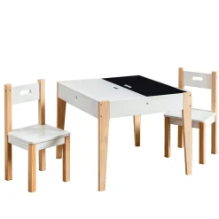 Table et 2 chaises enfant bois tableau (H49,5 cm) Charlie Blanc