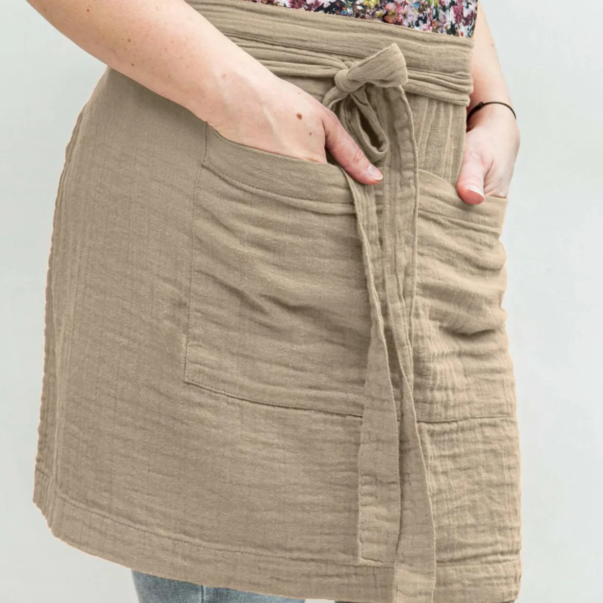 Tablier avec poches gaze de coton Gaïa Ficelle
