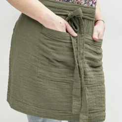 Tablier avec poches gaze de coton Gaïa Vert romarin