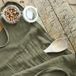 Tablier avec poches gaze de coton Gaïa Vert romarin