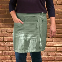 Tablier avec poches gaze de coton Gaïa Vert eucalyptus