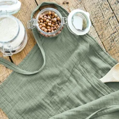 Tablier avec poches gaze de coton Gaïa Vert eucalyptus