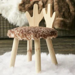 Tabouret enfant bois et fausse fourrure (H38 cm) Cerf Marron