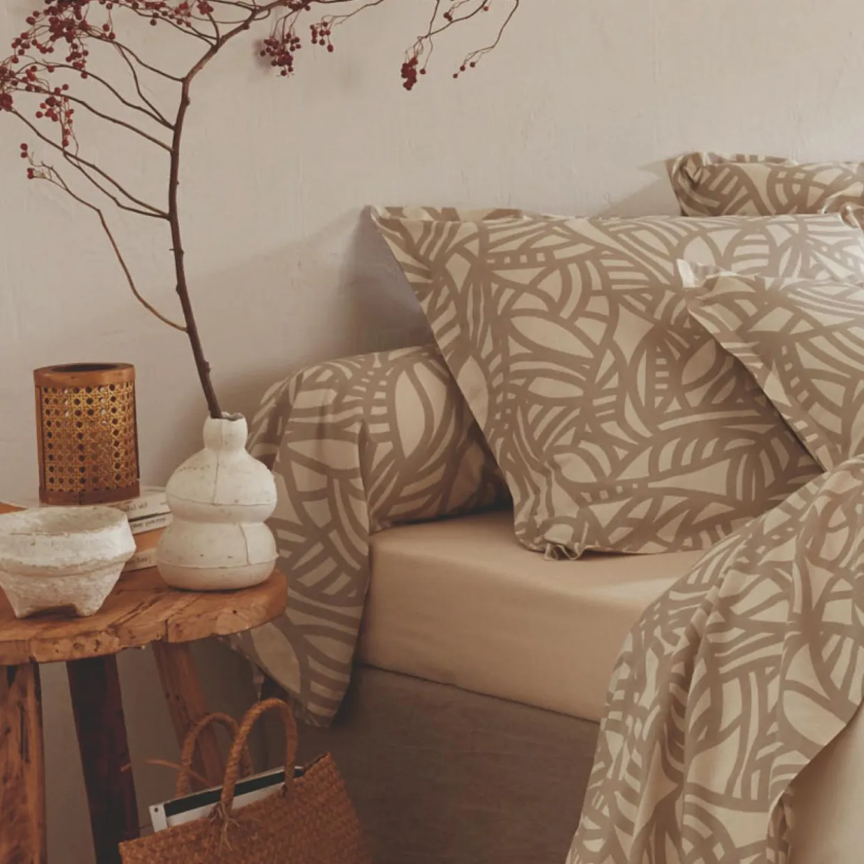 Taie de traversin coton lavé (L200 cm) Séréna Beige