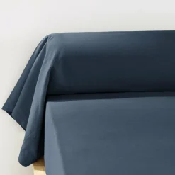 Taie de traversin flanelle de coton (L185 cm) Théa Bleu nuit