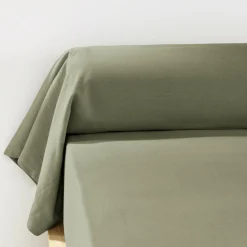Taie de traversin flanelle de coton (L185 cm) Théa Vert romarin