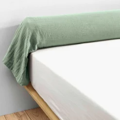 Taie de traversin gaze de coton (L185 cm) Gaïa Vert eucalyptus