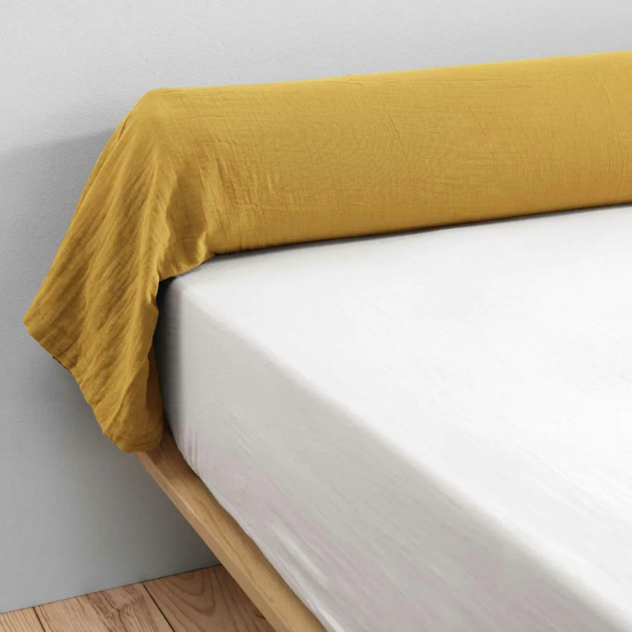 Taie de traversin gaze de coton (L185 cm) Gaïa Jaune safran
