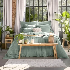 Taie de traversin lyocell Tencel™ lavé (27 x 185 cm) Olivia Vert eucalyptus